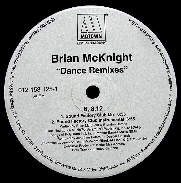 Brian McKnight : 6, 8, 12 / Back At One Dance Remixes (12")