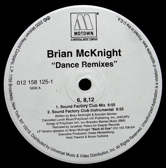 Brian McKnight : 6, 8, 12 / Back At One Dance Remixes (12")