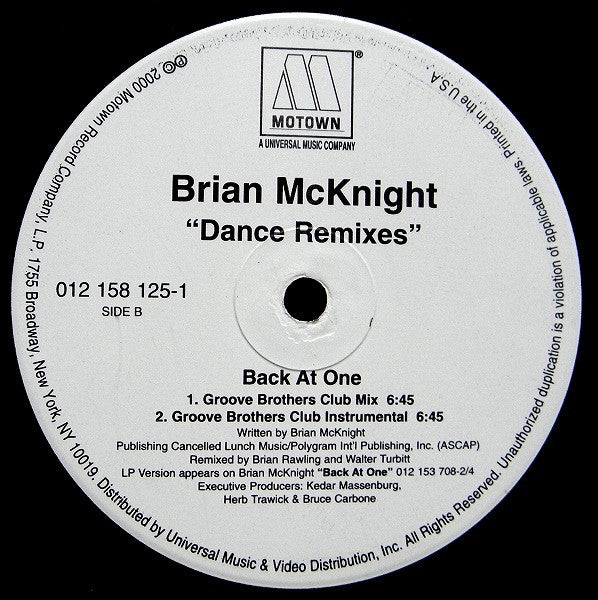 Brian McKnight : 6, 8, 12 / Back At One Dance Remixes (12")