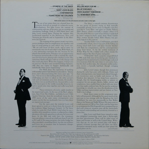 John Lewis (2) & Hank Jones : An Evening With Two Grand Pianos (LP, Album, Spe)