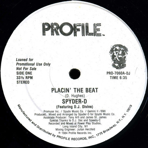 Spyder-D : Placin' The Beat (12", Promo)