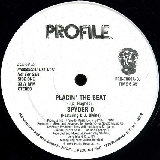 Spyder-D : Placin' The Beat (12", Promo)