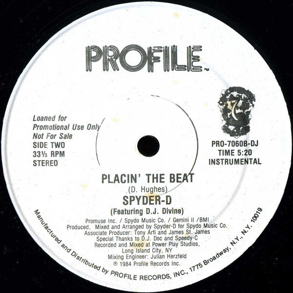 Spyder-D : Placin' The Beat (12", Promo)