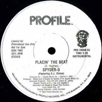 Spyder-D : Placin' The Beat (12", Promo)