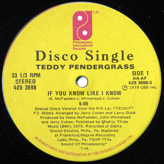 Teddy Pendergrass : If You Know Like I Know / Turn Off The Lights (12", Single)