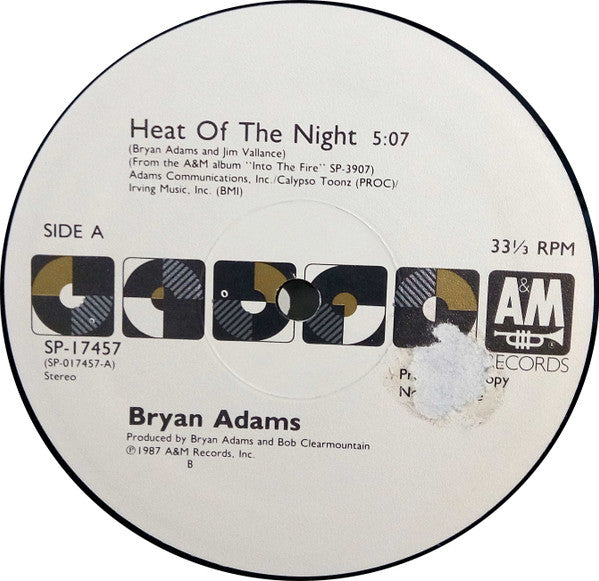 Bryan Adams : Heat Of The Night (12", Single, Promo)