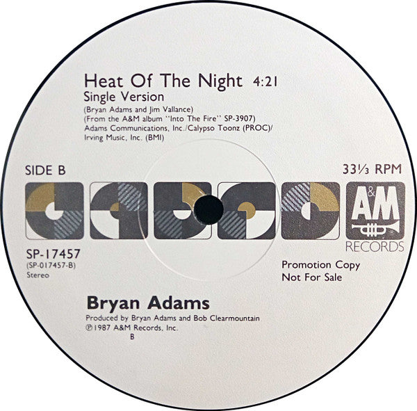 Bryan Adams : Heat Of The Night (12", Single, Promo)