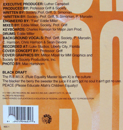 Professor Griff : Blackdraft (12", Promo)