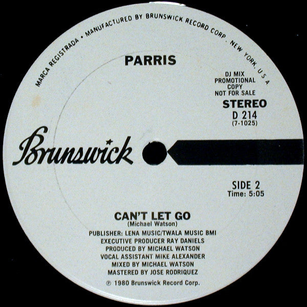 Parris : Never Take Your Love / Can't Let Go (12", Promo)