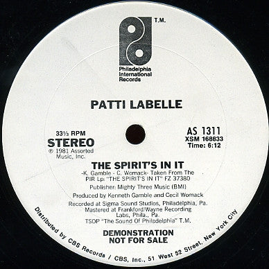 Patti LaBelle : The Spirit's In It (12", Promo)