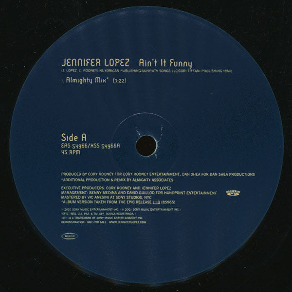 Jennifer Lopez : Ain't It Funny (12", Promo)