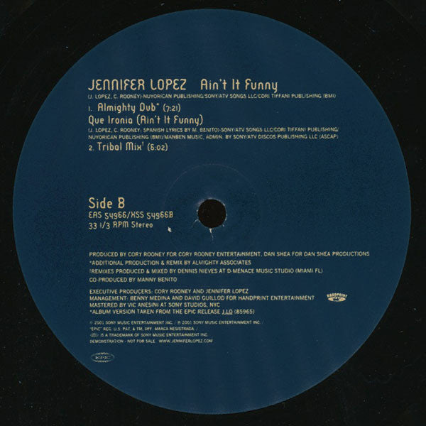 Jennifer Lopez : Ain't It Funny (12", Promo)