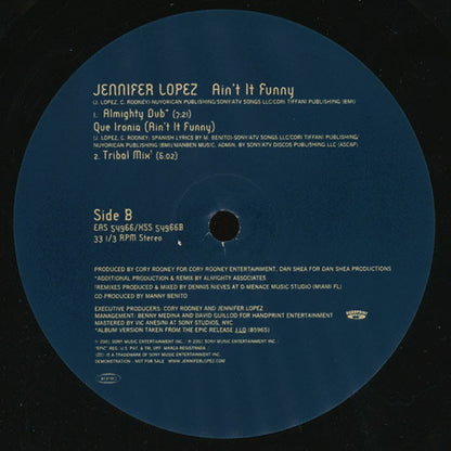 Jennifer Lopez : Ain't It Funny (12", Promo)
