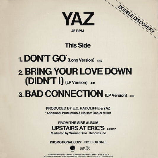 Yaz* / Sunfire (2) : Don't Go / Shake Your Body (12", Promo)