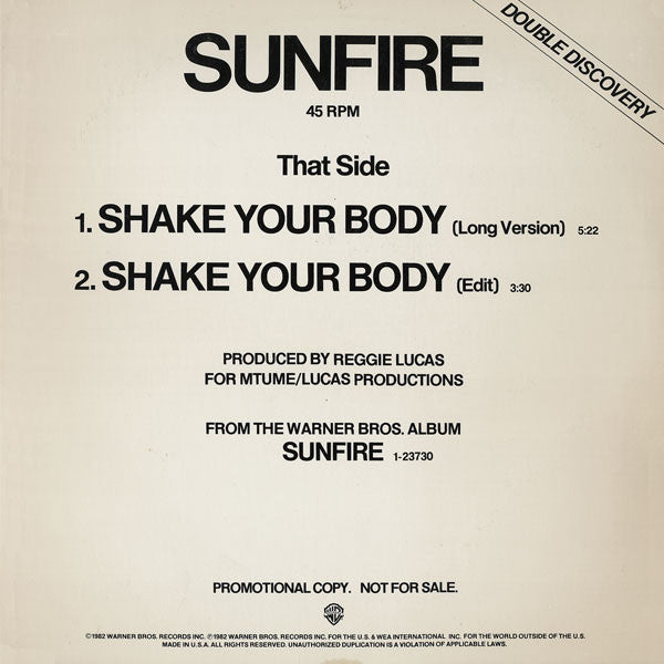 Yaz* / Sunfire (2) : Don't Go / Shake Your Body (12", Promo)