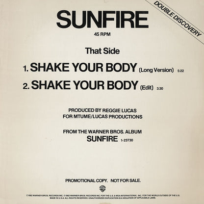 Yaz* / Sunfire (2) : Don't Go / Shake Your Body (12", Promo)