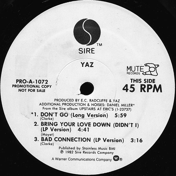 Yaz* / Sunfire (2) : Don't Go / Shake Your Body (12", Promo)