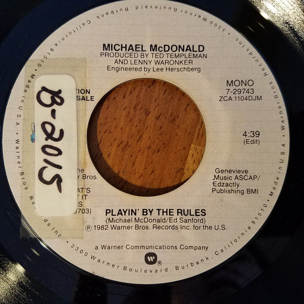 Michael McDonald : Playin' By The Rules (7", Mono, Promo)