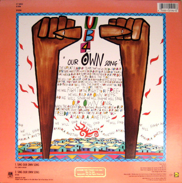 UB40 : Sing Our Own Song (12", Single, Promo, EMW)