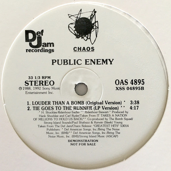 Public Enemy : Louder Than A Bomb (12", Single, Promo)