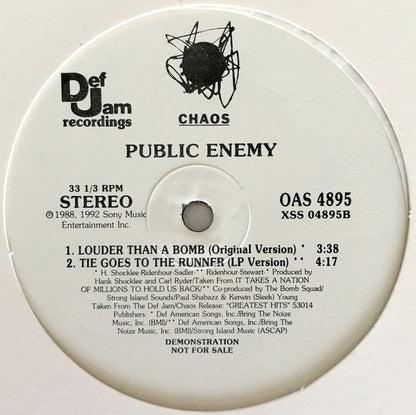 Public Enemy : Louder Than A Bomb (12", Single, Promo)