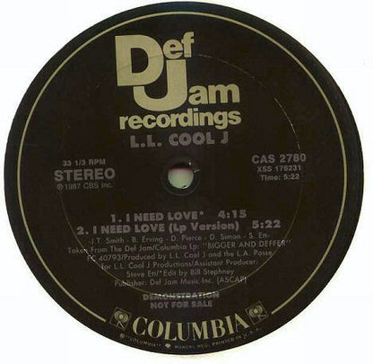 L.L. Cool J* : I Need Love (12", Promo)