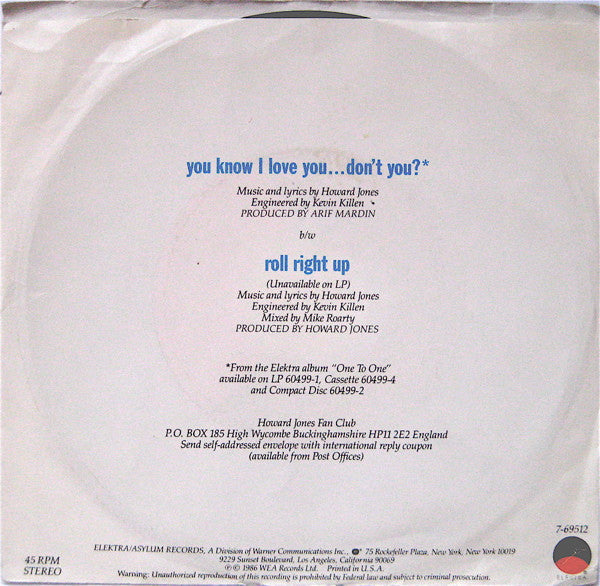 Howard Jones : You Know I Love You ... Don't You? (7", All)