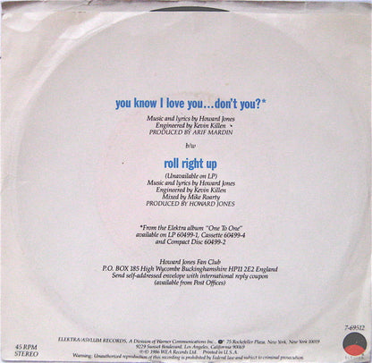 Howard Jones : You Know I Love You ... Don't You? (7", All)