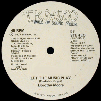 Dorothy Moore : Let The Music Play / Make It Soon (12", Promo)