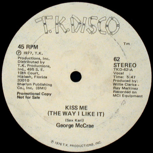 George McCrae : Kiss Me (The Way I Like It) (12", Single, Promo)