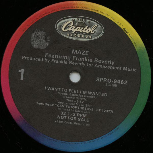 Maze Featuring Frankie Beverly : I Want To Feel I'm Wanted / Twilight (Remix) (12", Promo)