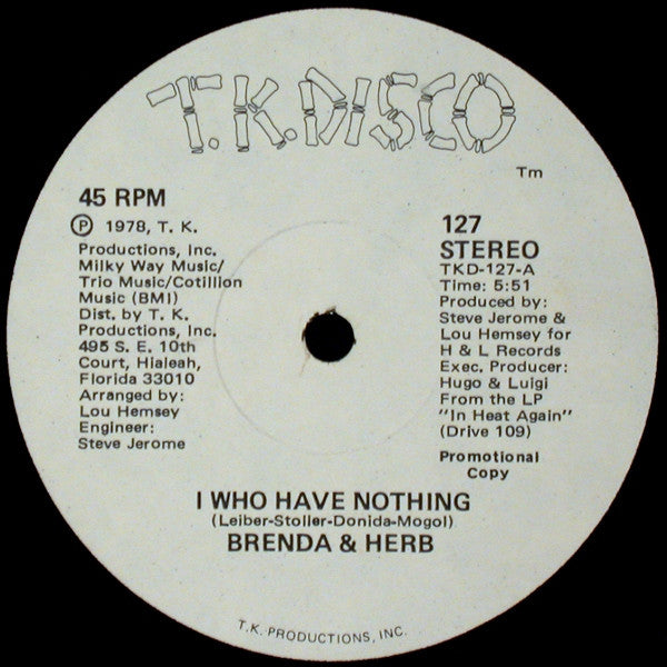 Brenda & Herb : I Who Have Nothing (12", Promo)