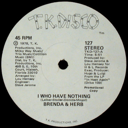 Brenda & Herb : I Who Have Nothing (12", Promo)