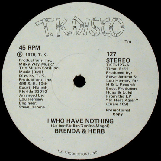 Brenda & Herb : I Who Have Nothing (12", Promo)