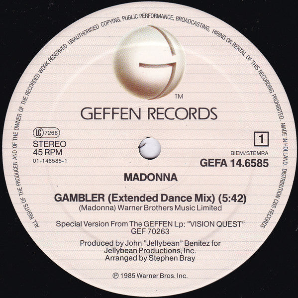 Madonna : Gambler (Extended Dance Remix) (12", Maxi)