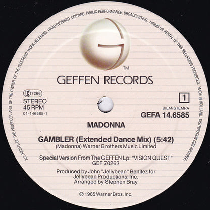 Madonna : Gambler (Extended Dance Remix) (12", Maxi)