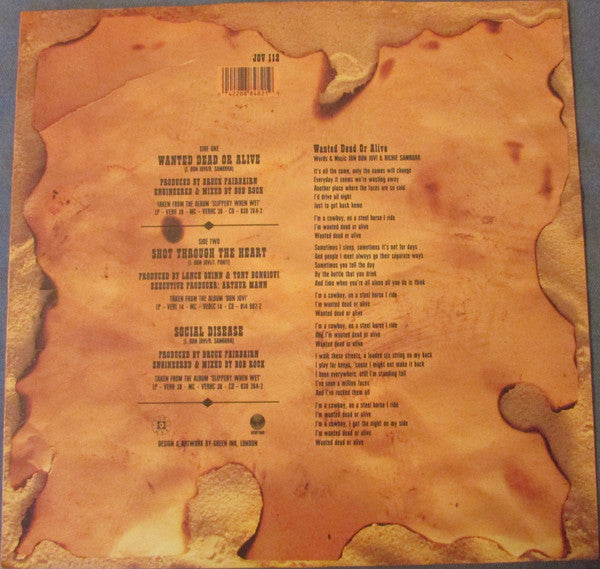 Bon Jovi : Wanted Dead Or Alive (12", Single)