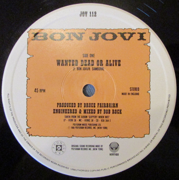 Bon Jovi : Wanted Dead Or Alive (12", Single)