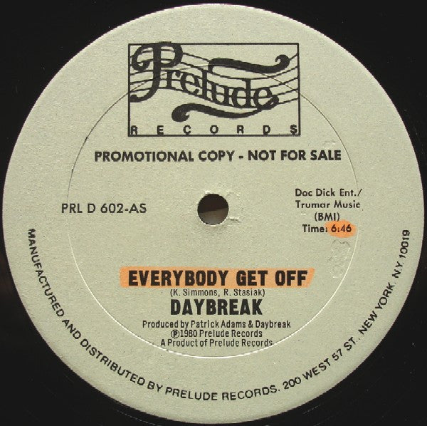 Daybreak : Everybody Get Off (12", Promo)