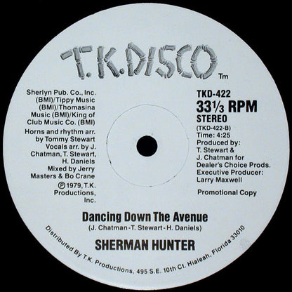 Sherman Hunter : Dancing Down The Avenue (12", Promo)