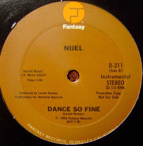 Nijel : Dance So Fine (12", Promo)