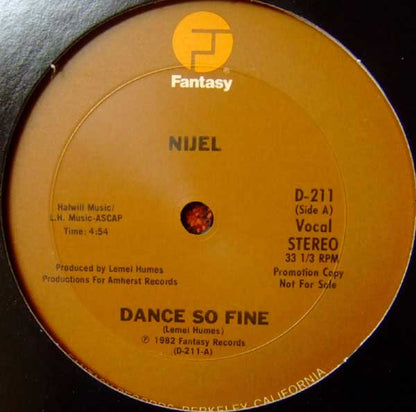 Nijel : Dance So Fine (12", Promo)