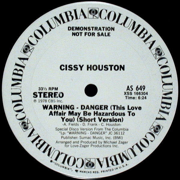 Cissy Houston : Warning - Danger (This Love Affair May Be Hazardous To You) (12", Promo, Pit)