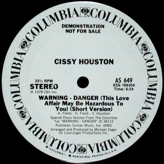 Cissy Houston : Warning - Danger (This Love Affair May Be Hazardous To You) (12", Promo, Pit)