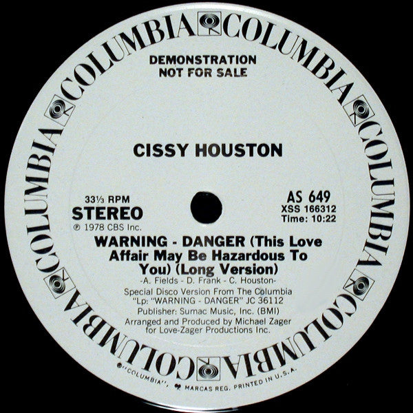 Cissy Houston : Warning - Danger (This Love Affair May Be Hazardous To You) (12", Promo, Pit)
