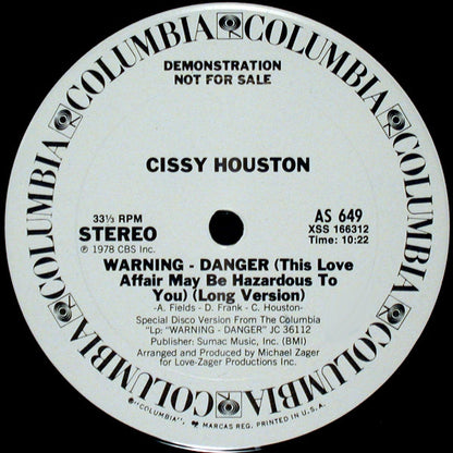 Cissy Houston : Warning - Danger (This Love Affair May Be Hazardous To You) (12", Promo, Pit)