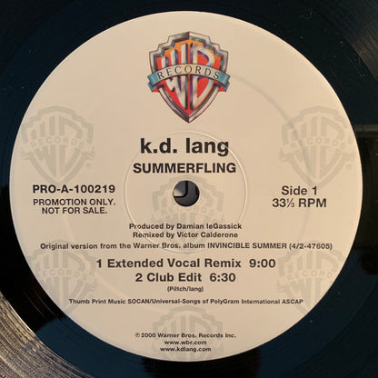 k.d. lang : Summerfling (12", Promo)