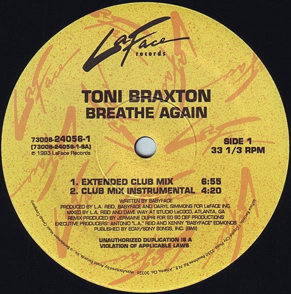 Toni Braxton : Breathe Again (12", Maxi)