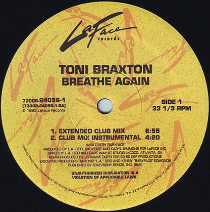 Toni Braxton : Breathe Again (12", Maxi)