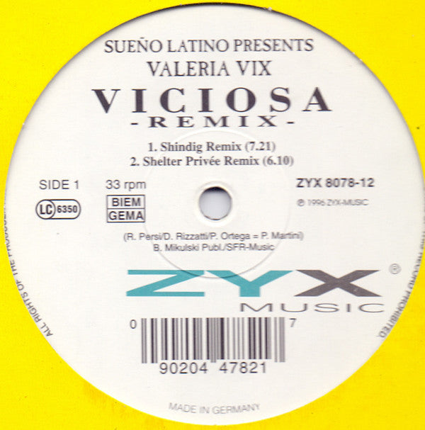 Sueño Latino Presents Valeria Vix : Viciosa (Remix) (12")